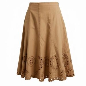 Allison Taylor Tan A-Line Skirt with Embroidery